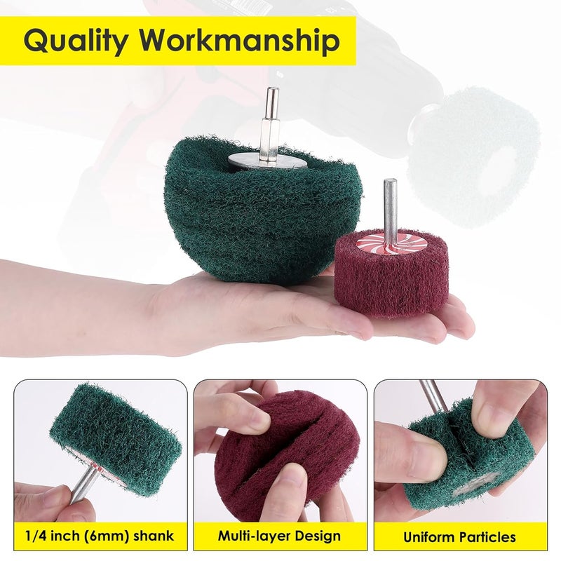 HighFree 8PCS Non Woven Abrasive Buffing Polishing Wheel Drill Attachment Set, Abrasive Wheel with 1/4" Shank, 320 Grit for Polishing, 180 Grit for Scrubbing - Image 4